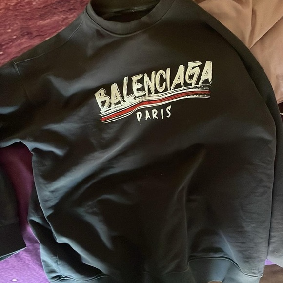Balenciaga Black Sweatshirt with White and Red Accents